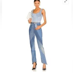 New EB Denim Patchwork Straight Leg Medium Wash Jeans Recycled Revolve XS